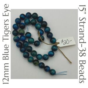 12mm‎ Blue Tiger’s Eye - 15” Strand - 38 Individual Beads Beading Jewelry Making